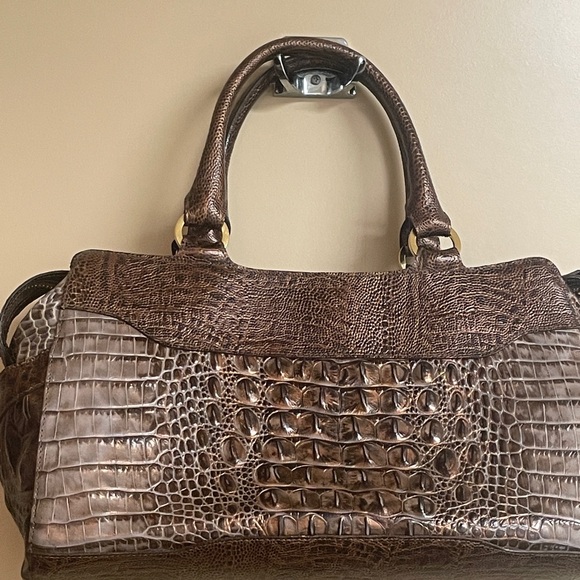 NWOT Brahmin Dark Toffee Embossed Leather Handbag - Picture 8 of 9